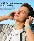 Person listening to music with headphones, showcasing multi-format audio on 64GB USB C MP3 Player 2 In 1 Type C And USB Stick Music Player