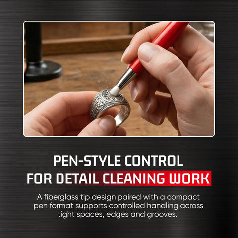 Using Fiberglass Fine Tip Scratch Brush Pen for precise cleaning on jewelry surface
