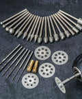 Stone Carving Set Diamond Burr Bits For Rotary Tool Kit 34 Piece includes diamond burr bits, cutting discs, and drill bits