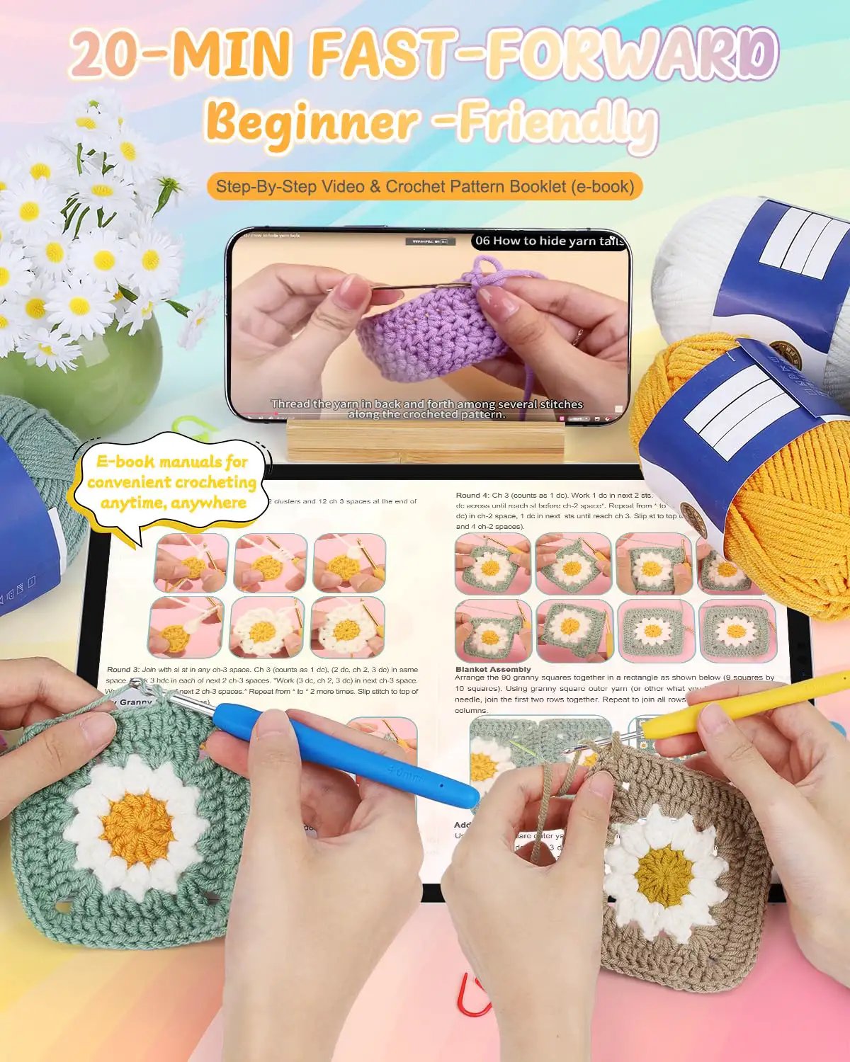 Kuren 48個セット Beginner Crochet Kit With Easy Yarn Pack – Cozy Fun ✓