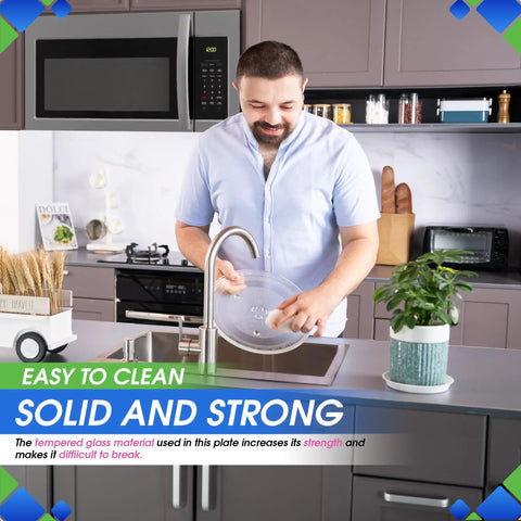 Man washing 11.5 Inch Microwave Plate Replacement WB49X10224 Fits Most Turntables, Durable Glass Plate Tray in kitchen