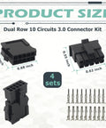 4 Set Dual Row 10 Pin 3mm Pitch Connector Kit with Crimp Terminals for 20 to 24 AWG Wire, product size dimensions shown