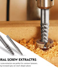 Spiral screw extractors in use, part of 35 Pc Drill Bit Set With Multi Spline Bolt Extractors And Left Hand Cobalt Drill Bits In Blue