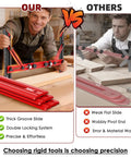 Kickass Precision Stair Tread Template Tool With Heavy Duty Locking Triangular Brace; comparison of features with a competitor.