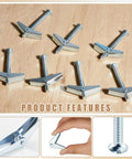 200 Piece Toggle Bolt Kit With Wing Nuts For Drywall One Quarter Inch By Three Inch Heavy Duty Wall Anchors Includes Toggle Bolts And Butterfly Nuts For Home Projects And Small Renovations. galvanized toggle bolts on wood with folded wings