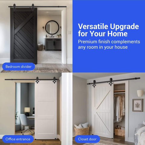 Heavy Duty Barn Door Hardware Kit for Sliding Doors, Single Or Double Barn Door Assembly With Track Rails And Rollers