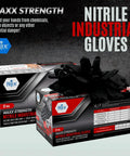 Heavy Duty Industrial Nitrile Work Gloves Eight Mil Thick Rock Solid Diamond Grip Textured Black Medium Pack Of One Thousand with packaging.