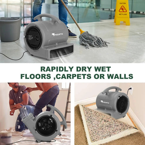 1/4 HP Air Mover With 1000 CFM Two Speed Carpet Dryer And Floor Fan used for drying floors, carpets, and walls in various settings