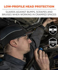 Person wearing Safety Bump Cap Baseball Hat Style With Removable HDPE Shell And Foam Padding for Comfortable Head Protection Skullerz 8950