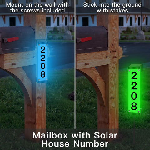 Solar Address Sign With Remote Control LED House Numbers For Outdoor Yard Waterproof Multicolor Plaque displayed on mailbox