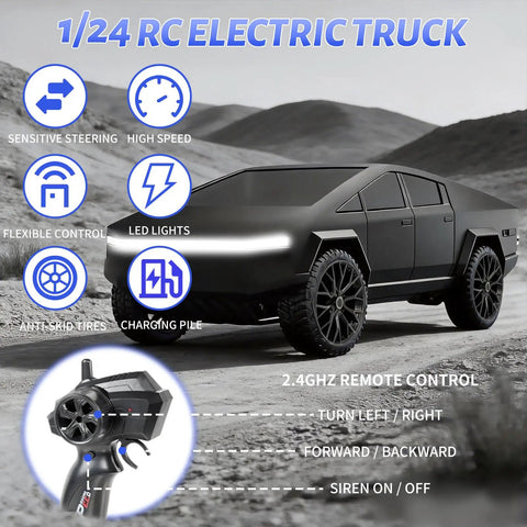 1 24 Scale RC Pickup Truck With 2 4GHz Remote Control LED Lights Load Bed Built In Rechargeable Battery Upgraded Steering