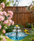 Hanging Solar Bird Bath Fountain Upgrade 3-Layer Cascading Water Feature for Outdoor Garden with birds in sunlight