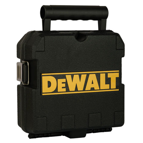 Black hard case with handle and DEWALT logo for Professional Grade Self Leveling Laser Level Built Tough For The Jobsite.