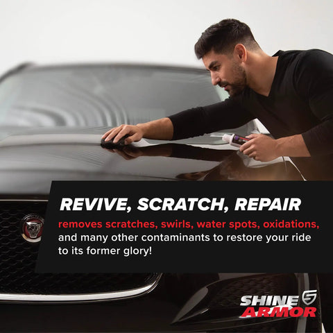 Car Scratch Remover And Swirl Repair Polish 4oz With Water Repellent Gloss Finish For Deep Mirror Like Shine product being applied