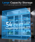 No Hassle 72 Inch Three Door Commercial Refrigerator Stainless Steel Reach In Upright Fridge displaying large 54 cu ft capacity with 9 shelves.
