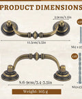 Product dimensions for Old-School Brass Drop Bail Cabinet Pulls Set Of 8, 3.5 Inch Center Hole, shown with M4 screws