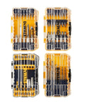DEWALT 100-piece screwdriver and drill bit set in four clear yellow cases