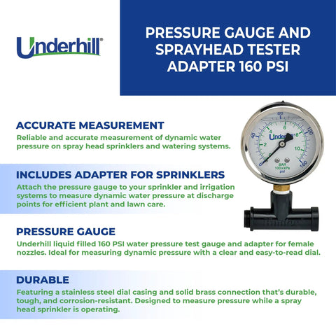 HeadChecker Sprinkler Head Tester With 160 PSI Gauge Dial Indicator And Female Nozzle Adapter for water pressure readings