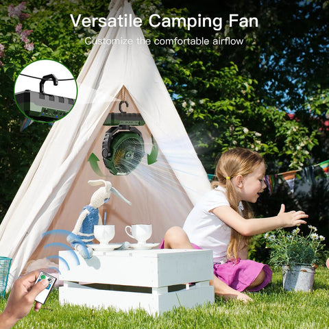 3 In 1 Camping Fan Portable Rechargeable 24000mAh Battery Powerhouse With Light And Remote For Indoor Outdoor Tent Travel Fishing Jobsite Green Gift