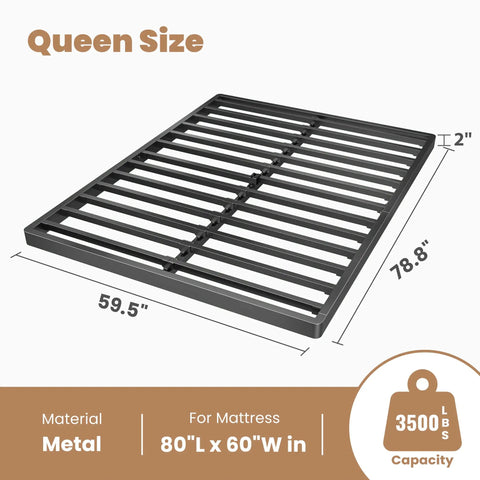 Straight Up Heavy Duty Queen Bunkie Board Delivers Rock Solid Metal Support With Smooth Rounded Edges For A Hassle Free Mattress Foundation Built Tough To Carry Heavy Loads Daily, showcasing dimensions and design.