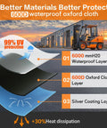 Forklift cover; 600D Oxford cloth with waterproof layer and silver coating for all-weather protection.
