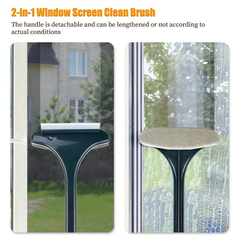 All In One 7 Piece Window Screen Repair Kit With 39 By 118 Inch Replacement Screen Spline Roller Hook Tape Measure Cutter And Clean Brush close-up of cleaning brush on window screen