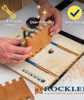 Box Joint Router Jig With Finger Joint Indexing Keys In Three Widths 1/4, 3/8 And 1/2 Inches for DIYers on a router table in use