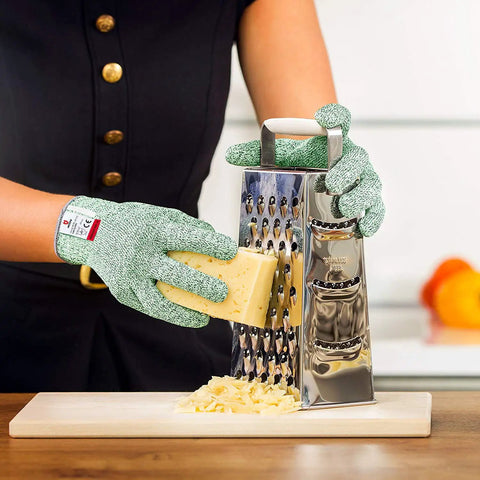 Using Cut Resistant Gloves Pro Grade Level 5 For Food Prep Ambidextrous And Machine Washable Ultra Comfortable Lightweight With 100 Percent Food Grade Safety Free Ebook Included while grating cheese.