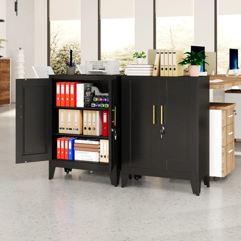 Built Tough Black Metal Storage Cabinet 36 Inch Tall Locking Unit With Adjustable Shelves And Three Flexible Storage Zones Slick No Hassle Setup Ultimate Garage And Closet Upgrade