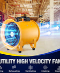 Portable High Velocity Blower And Fume Extractor For Shop And Garage, Heavy Duty 12 Inch Exhaust Vent Fan With Copper Motor shown in warehouse