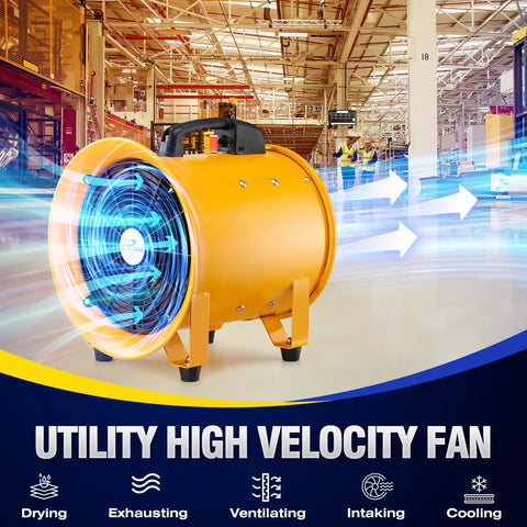 Portable High Velocity Blower And Fume Extractor For Shop And Garage, Heavy Duty 12 Inch Exhaust Vent Fan With Copper Motor shown in warehouse