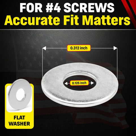 Dang Tough Number Four Stainless Flat Washers Crafted From Top Shelf Eighteen Eight Alloy For Flawless Corrosion Defense And Rock Solid Grip On Every Weekend Building Project, 0.312 inch washer.