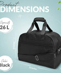 Underseat Personal Item Carry On Bag For Airlines, 26L, black, 1680 Denier Ballistic Nylon, with dimensions marked, on teal background