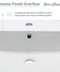 Voltaire Vanity Top Sink With Integrated Bowl Glossy White Ceramic Top Mount No Fuss Install Scratch Resistant NonPorous Surface Built To Last For Easy Clean Bathroom Vanity Upgrade with chrome-finish overflow detail