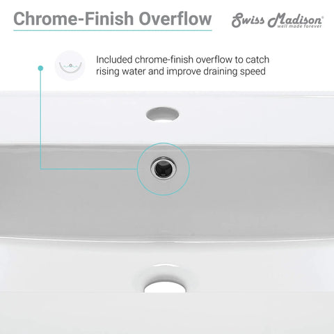 Voltaire Vanity Top Sink With Integrated Bowl Glossy White Ceramic Top Mount No Fuss Install Scratch Resistant NonPorous Surface Built To Last For Easy Clean Bathroom Vanity Upgrade with chrome-finish overflow detail