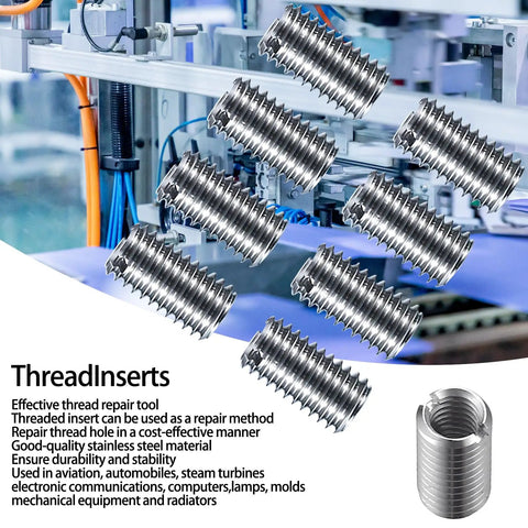 20 Pcs Thread Reducing Nuts M8 Male To M6 Female Threaded Reducers Adapters Sleeve Bolts Beefy Pro Grade Stainless Steel Set For Heavy Duty Thread Repair And Custom Projects displayed in front of machinery background.