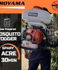 Person using 51.7cc 3 In 1 Gas Powered Backpack Sprayer With 3.7 Gallon Tank Turbo Pump Mist Duster Mosquito Fogger outdoors