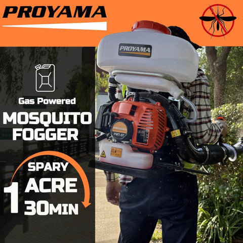 Person using 51.7cc 3 In 1 Gas Powered Backpack Sprayer With 3.7 Gallon Tank Turbo Pump Mist Duster Mosquito Fogger outdoors
