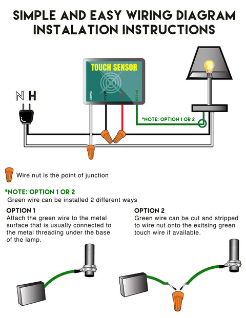 Diagram of 3 Way Touch Sensor Dimmer Replacement Kit For Lamps With Control Module and wiring instructions.