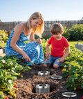 Metal Worm Compost Bin Set For Outdoor Gardens And Kitchen Waste Recycling Durable Two Piece Outdoor Bin with perforated sides visible.