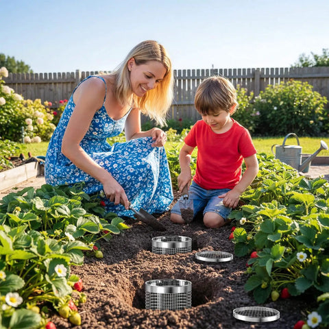 Metal Worm Compost Bin Set For Outdoor Gardens And Kitchen Waste Recycling Durable Two Piece Outdoor Bin with perforated sides visible.