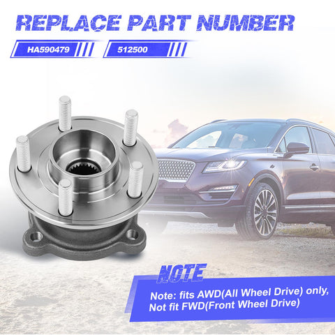 Rear Wheel Hub Bearing Assembly For 2013-2019 Escape And 2015-2019 MKC, Replacement Hub With Roller Bearings, HA590479 And 512500