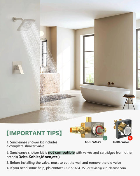 Metal Fixed Showerhead Set With Wall Mounted Rainfall Shower Head And Handheld Sprayer In Brushed Nickel Finish Installed Over Tub