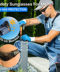 Bulk Pack Of Thirty Six Ansi Z87.1 Certified Safety Glasses With Heavy Duty Scratch And Impact Resistant Gray Lenses dang solid protective eyewear on worker.