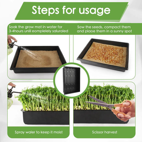 Steps for using Six Pack Microgreens Growing Trays Kit With Twelve Hemp Fiber Grow Mats for Indoor Gardening image