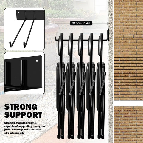 2 Pack Folding Chair Storage Rack For Garage Wall Mount And Chair Organization Garden Tool Rack Organizer, strong steel hooks holding chairs