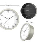 10 Inch Wall Clock Safe With Hidden Shelf Storage showing dimensions and shelves, battery operated analog timepiece