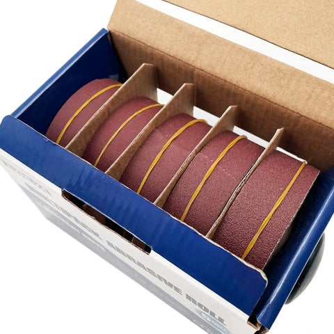 Emery Cloth Sandpaper Rolls Dispenser Set With 5 Grits 150 240 320 400 600 for woodworking, five rolls in blue box