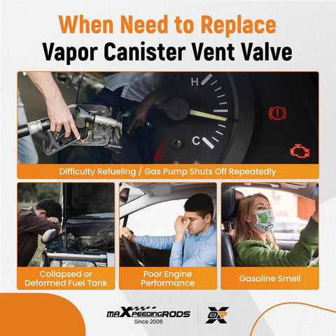 Signs for Vapor Canister Vent Solenoid Valve 911-104 replacement: refueling issues, deformed tank, poor engine, gas smell.