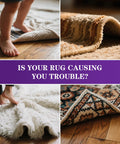 Rug edges lifting on hardwood floor, showing issues fixed by 16Pcs Non Slip Rug Grippers With Triangular Design For Hardwood Floors